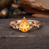 Luxury Nature-Inspired 3-Prong Pear-Cut Citrine Engagement Ring